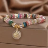 Natural stone colored beaded crystal bracelet for women, 2024 new light luxury niche peace pendant bracelet, fashionable and trendy jewelry details Picture